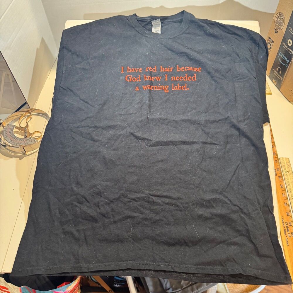 I Have Red Hair Warning Label Funny T Shirt Unisex Size 2XL Black